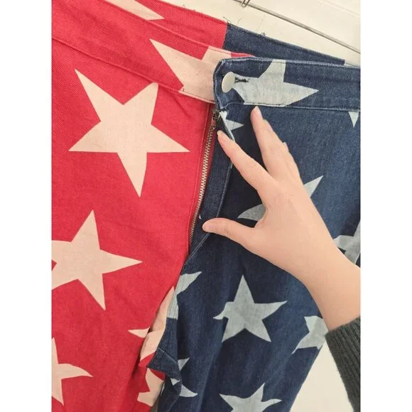 Bibi America Stars USA Bell Bottom Flared American Flag Red Blue Denim Jeans XL - Picture 9 of 9